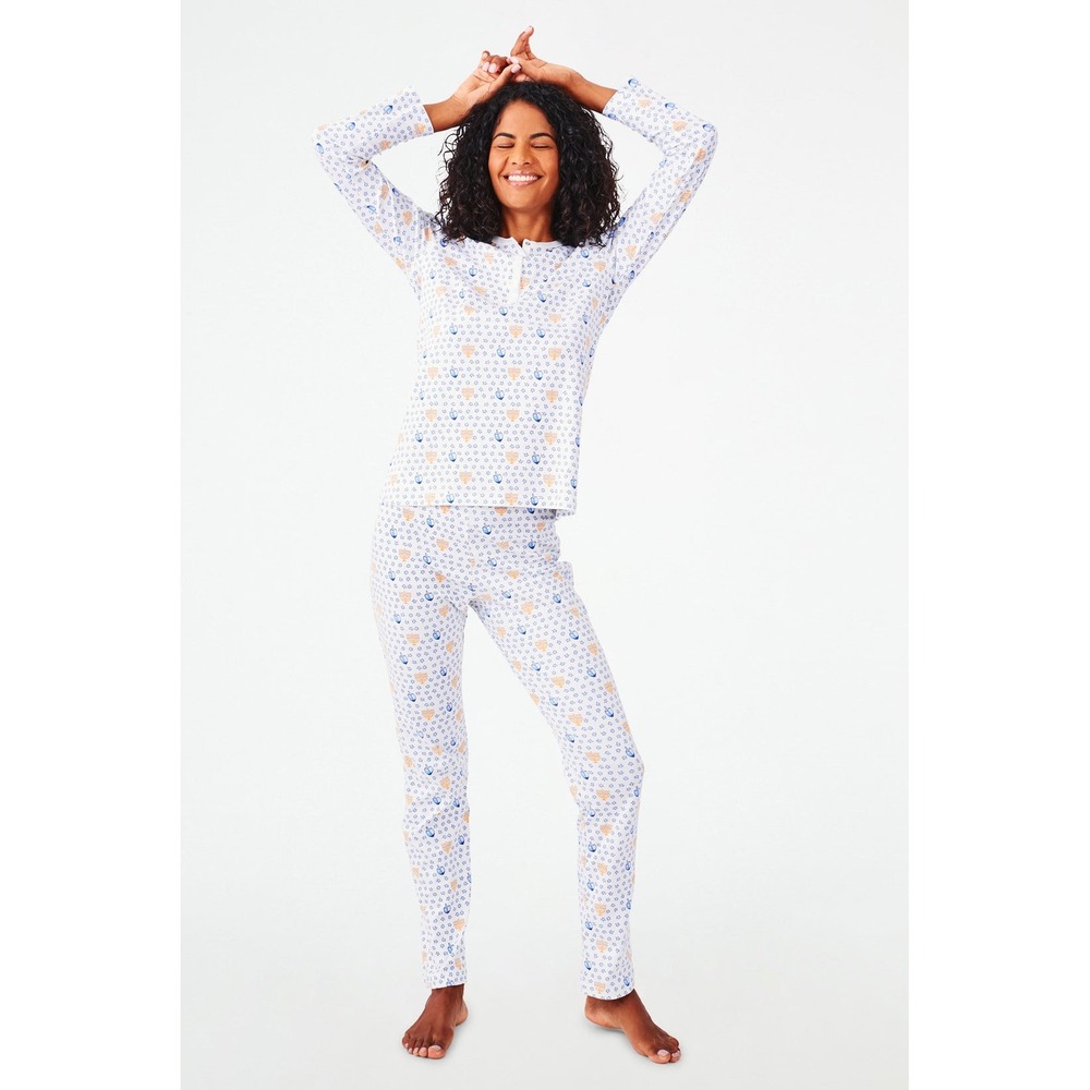 Roller Rabbit Pajama Set Women's Large Festival of Lights Hanukkah Pima Cotton